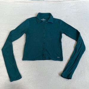 Teal Hollister Ribbed Long-Sleeve Polo Size XS